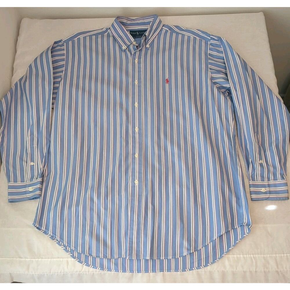 Polo Ralph Lauren Men’s L Blake Blue Striped Preppy Shirt Embroidered Pony